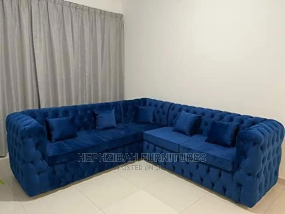 L Shaped Blue Chesterfield Sofa