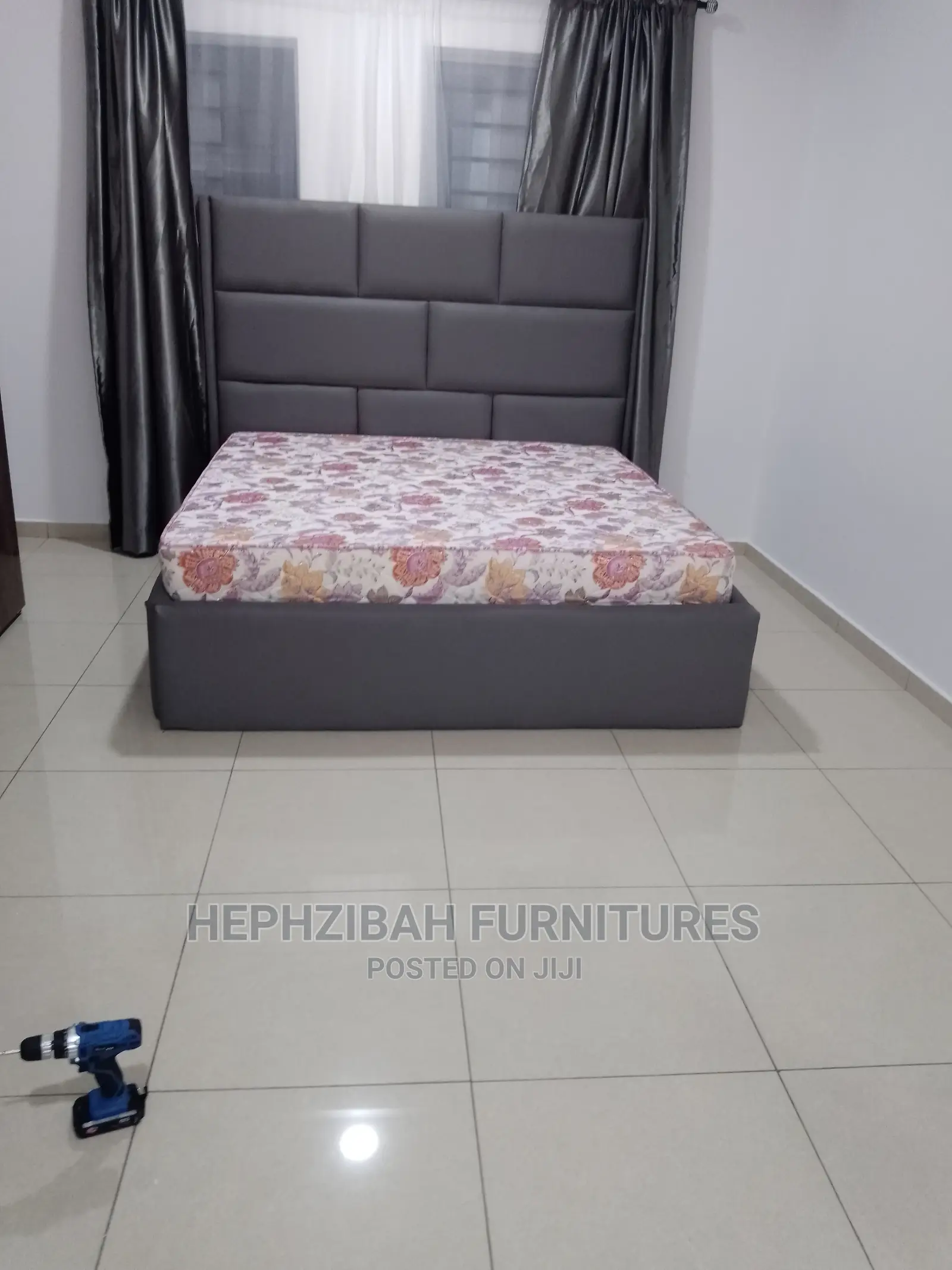 6 X 6 Upholstered Leather Bedframe With Bedside Drawer