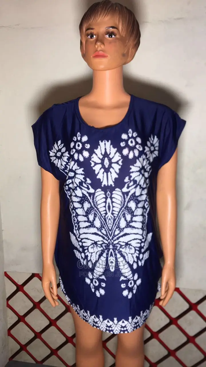Butterfly Printed Pattern Ice Silk Ladies Top- Blue