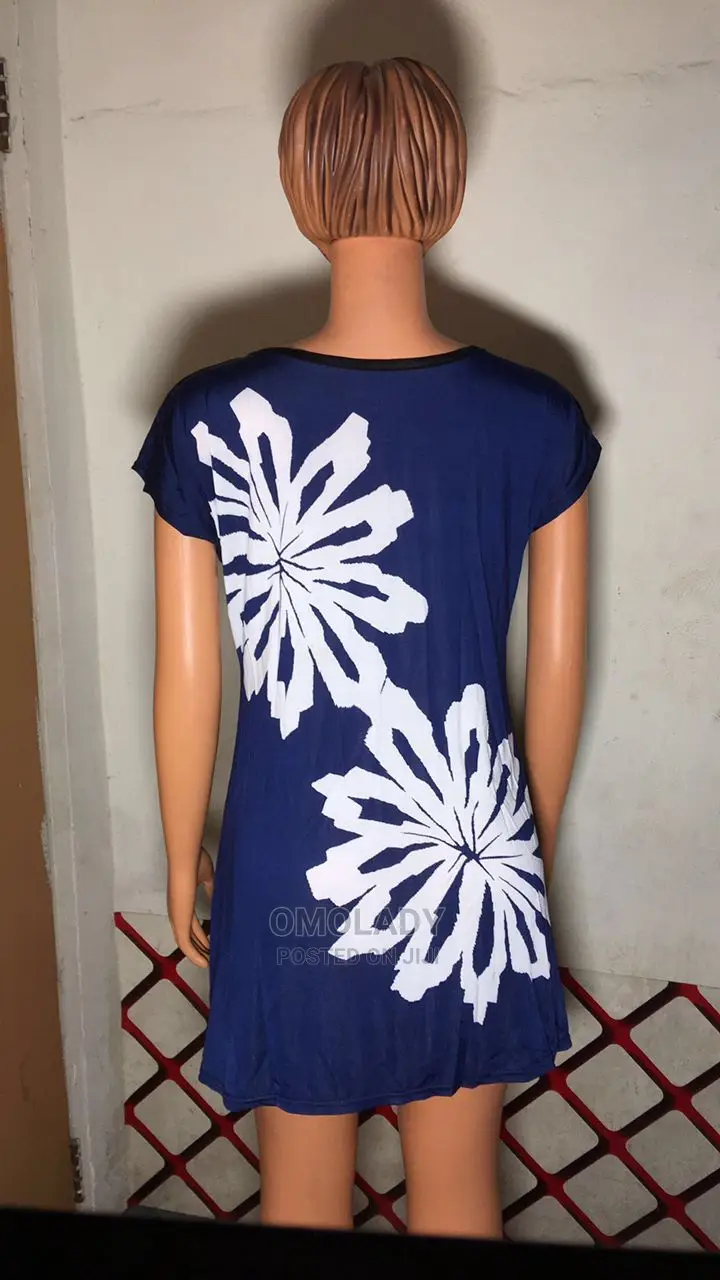 Blue Ladies Double Flower Print Ice Silk Top Blouse