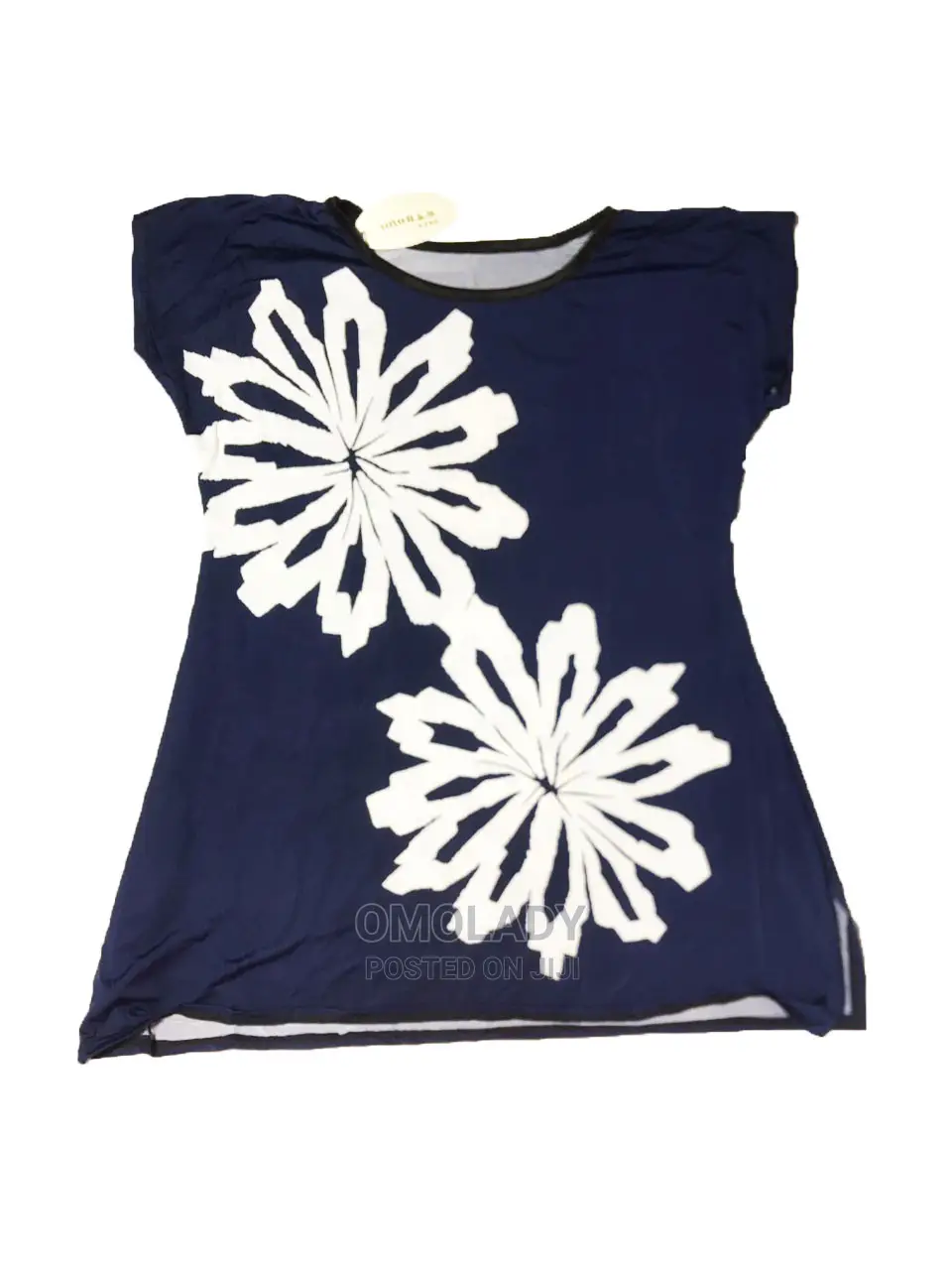 Blue Ladies Double Flower Print Ice Silk Top Blouse