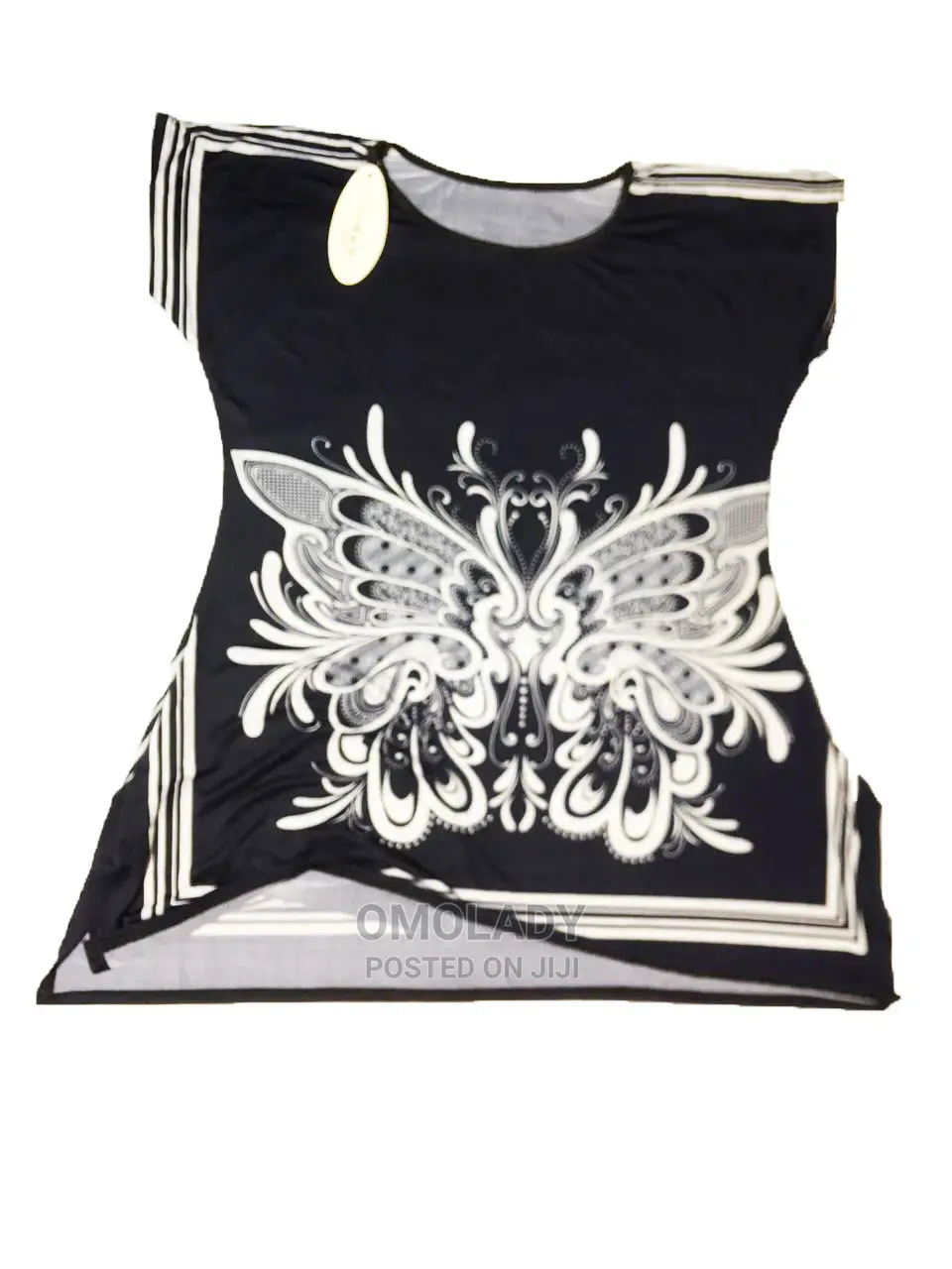 Butterfly Print Ice Silk Ladies Top- Black