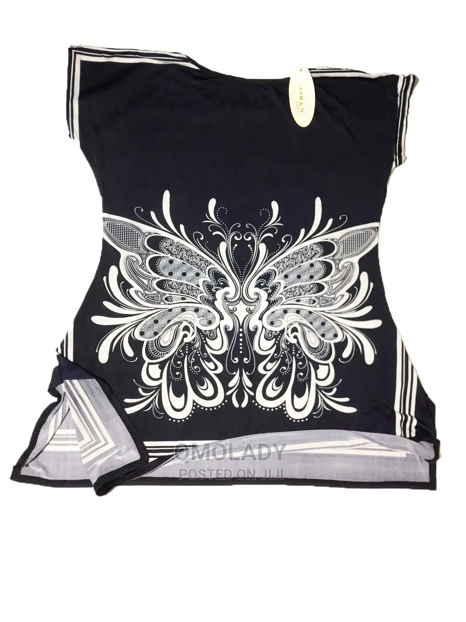 Butterfly Print Ice Silk Ladies Top- Black