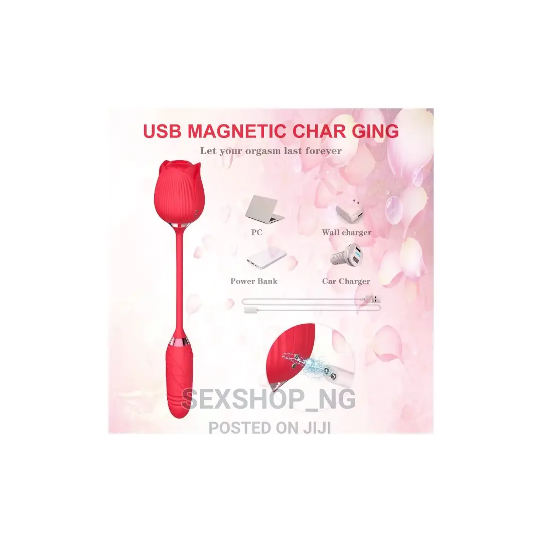 2in1 Dual Sucking Rose Plus Thrusting Dildo Vibrator