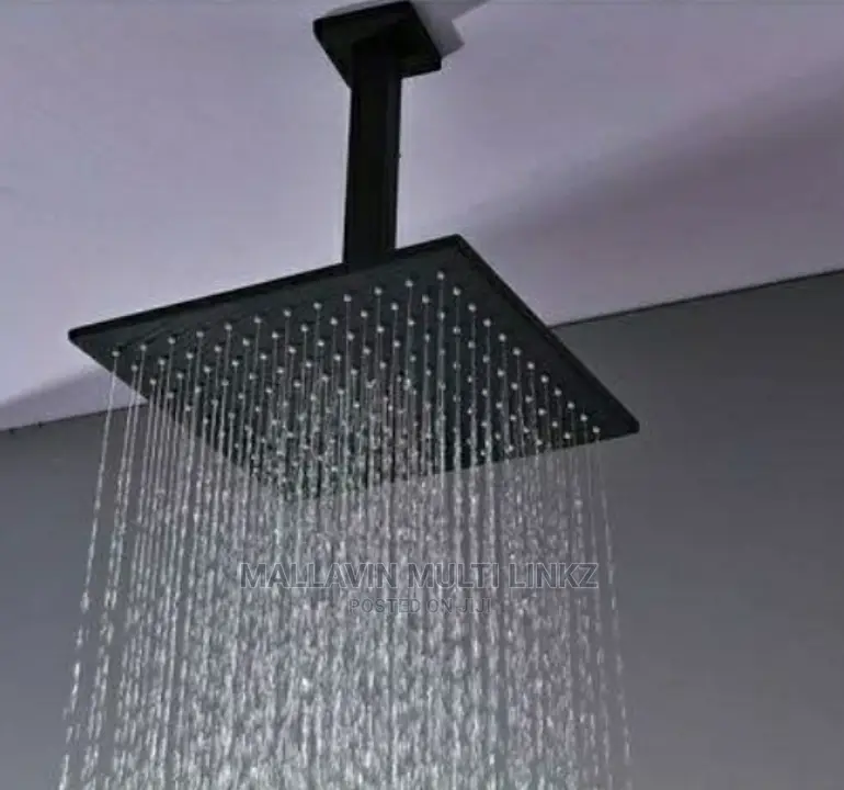 Rainfall Black Shower Head With Ceiling Rod