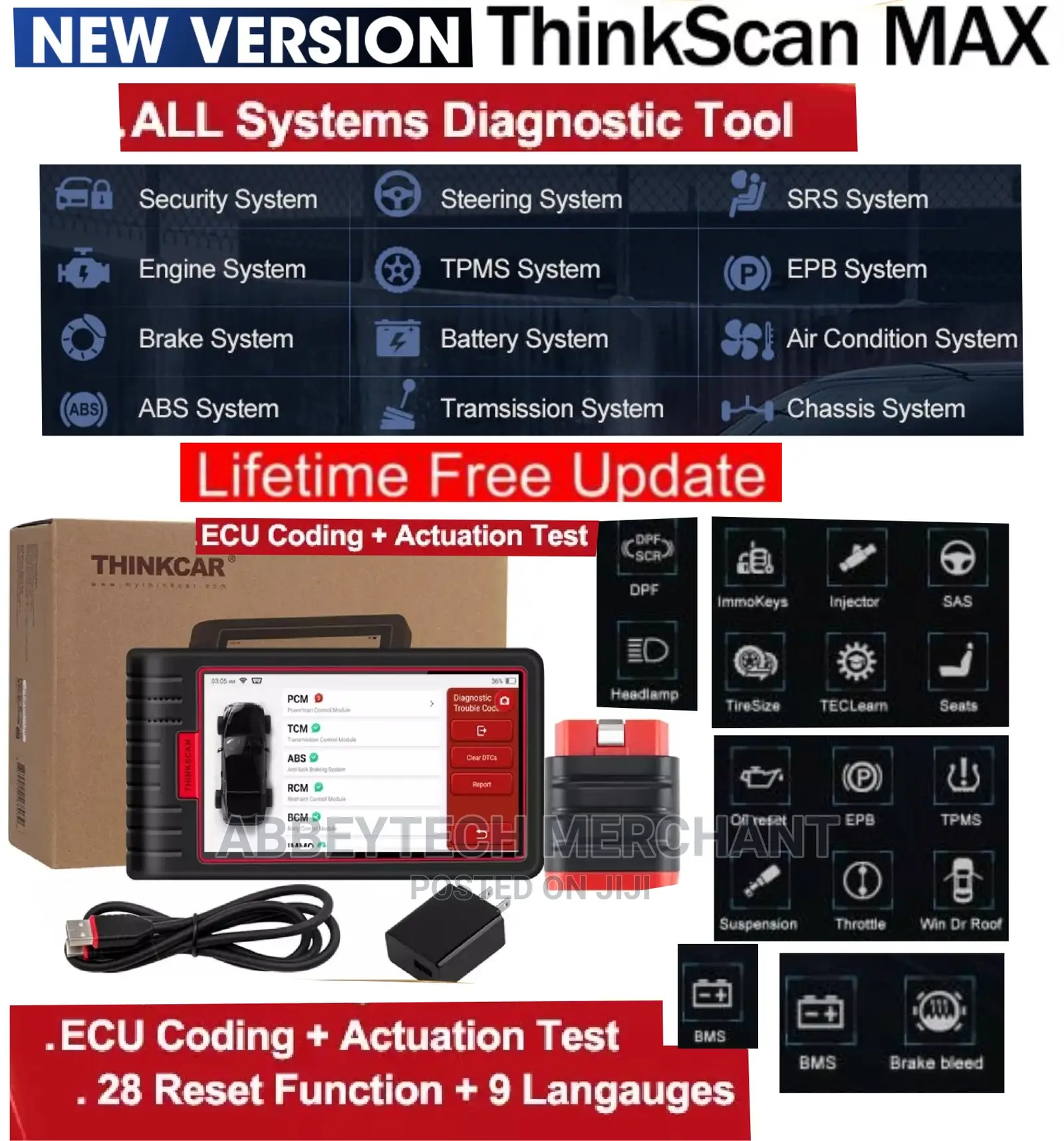 Thinkscan Max Obdii All Cars Scanner With Resets N Programmi