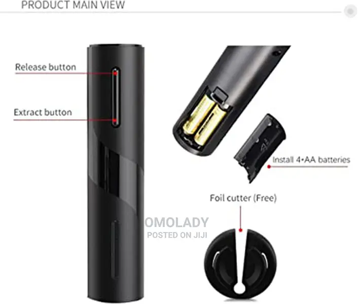 Rechargeable Electric Wine Opener - Black - 1000mah