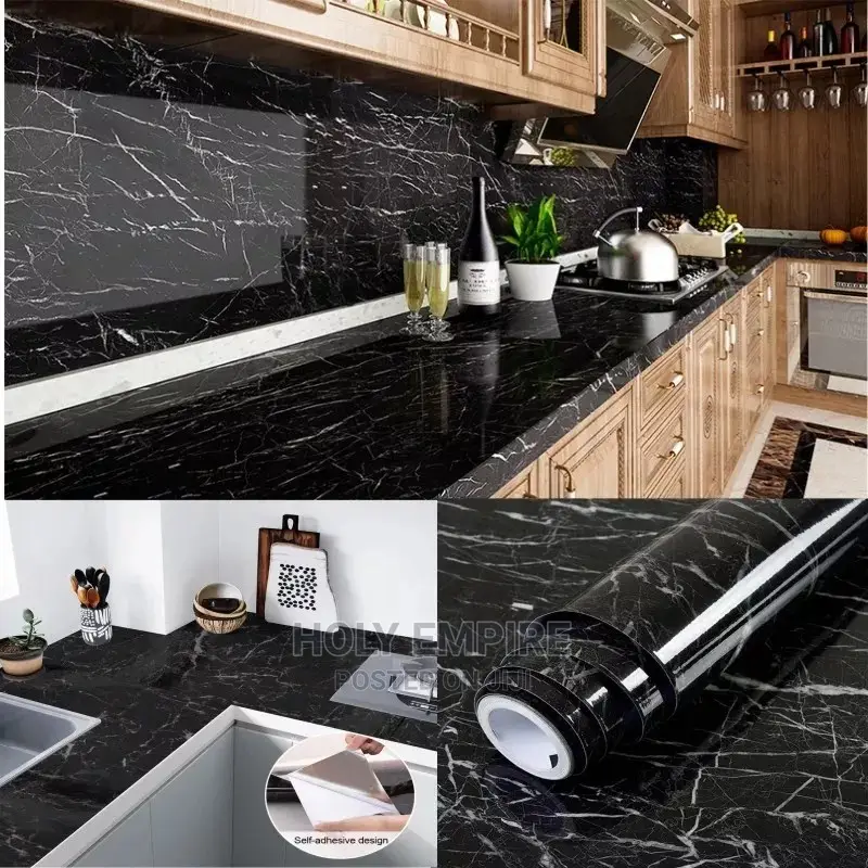 Black Marble Paper Self Adhesive Wallpaper Vinyl Oil Proof