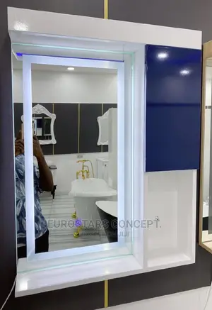Blue Colour Mirror With Light An Carbord