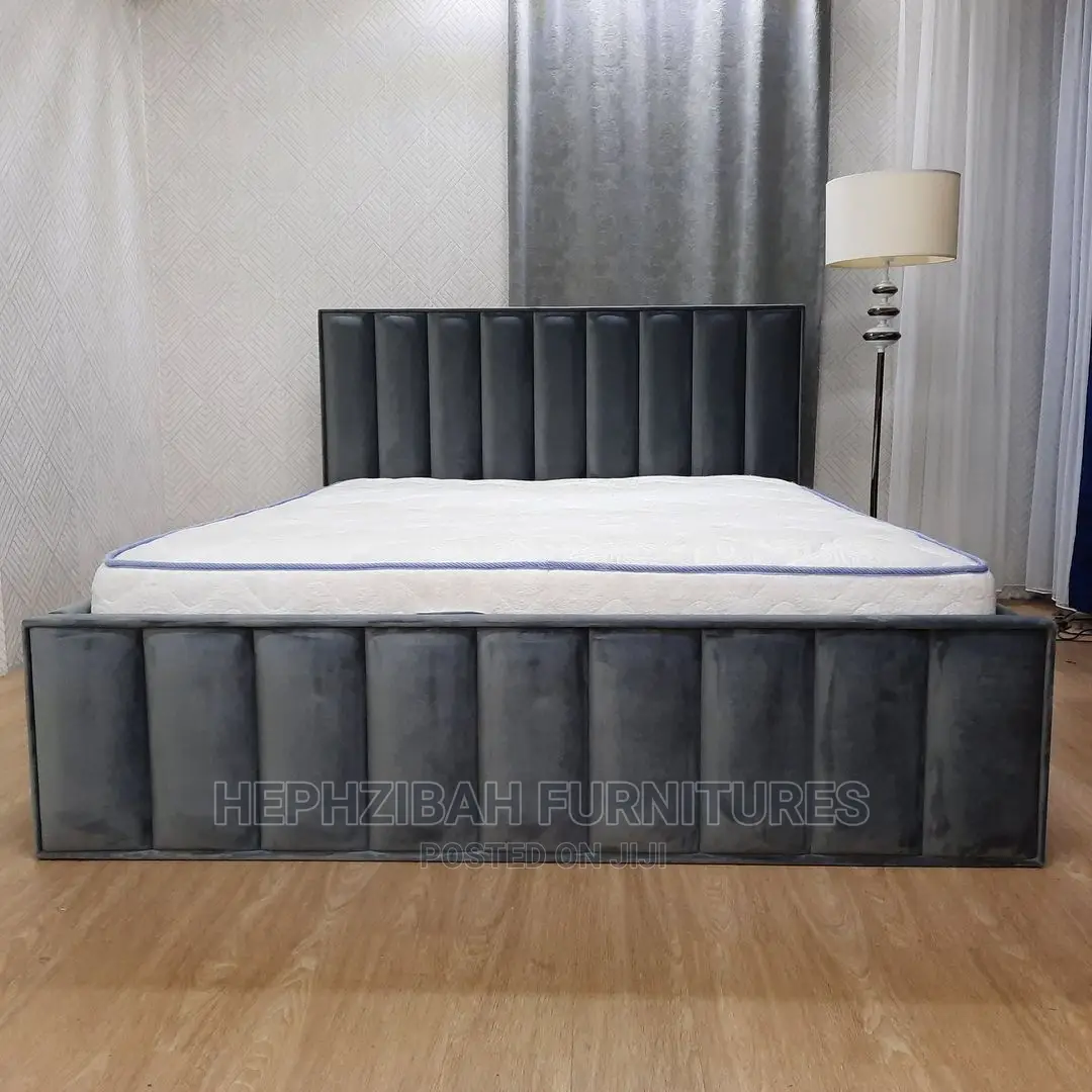 6 X Grey Upholstered Bedframe With 2 Bedside Drawers