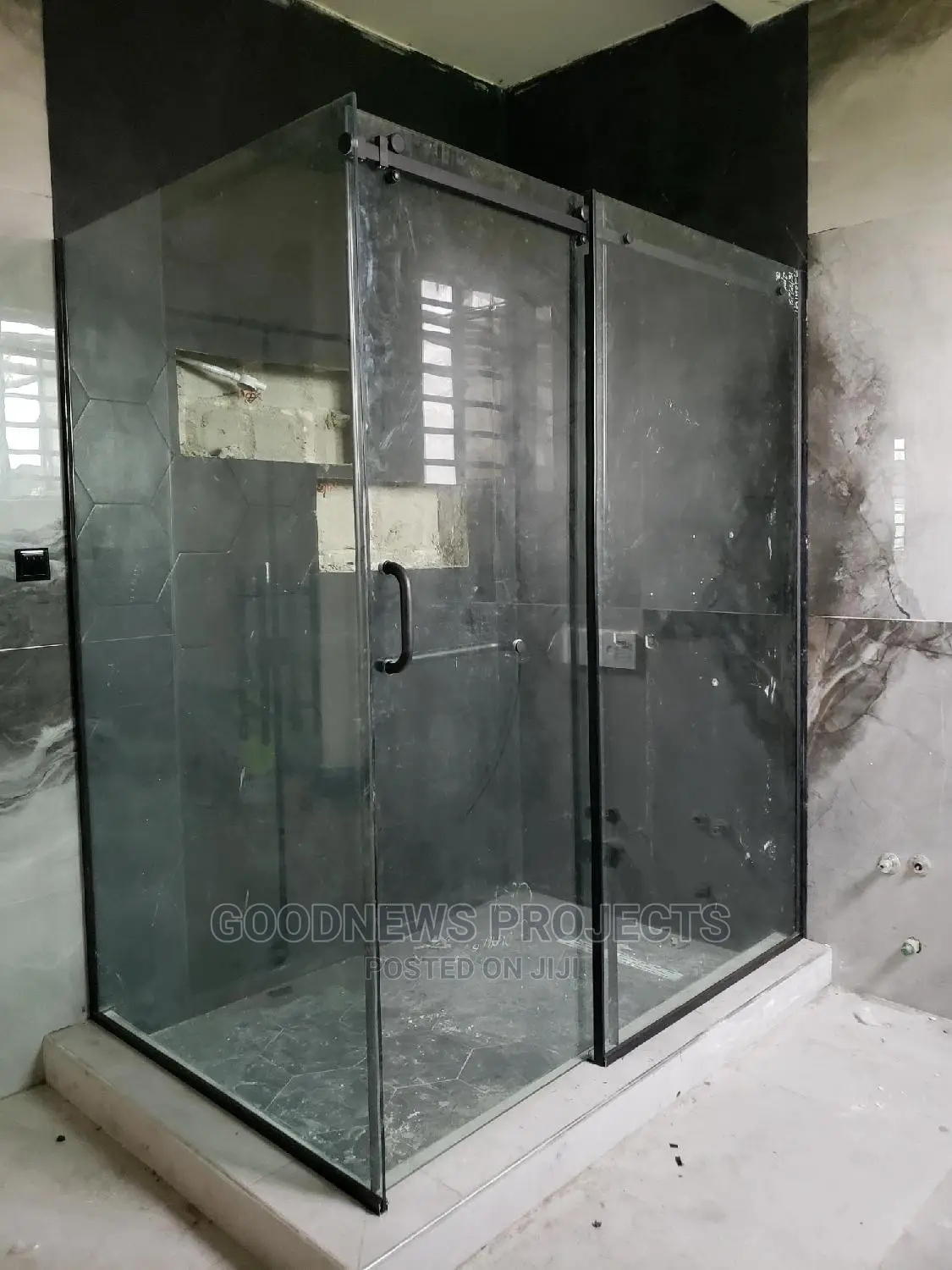 Black Frameless Sliding Shower