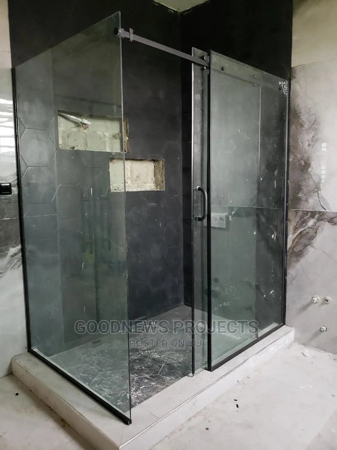 Black Frameless Sliding Shower