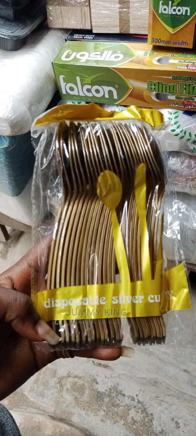 50pieces Disposable Silver and Gold Plastic Spoon