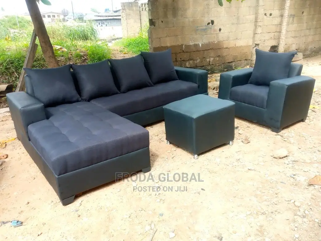 L-Shape Sofa With Single and Ottoman Table. Quality Couch