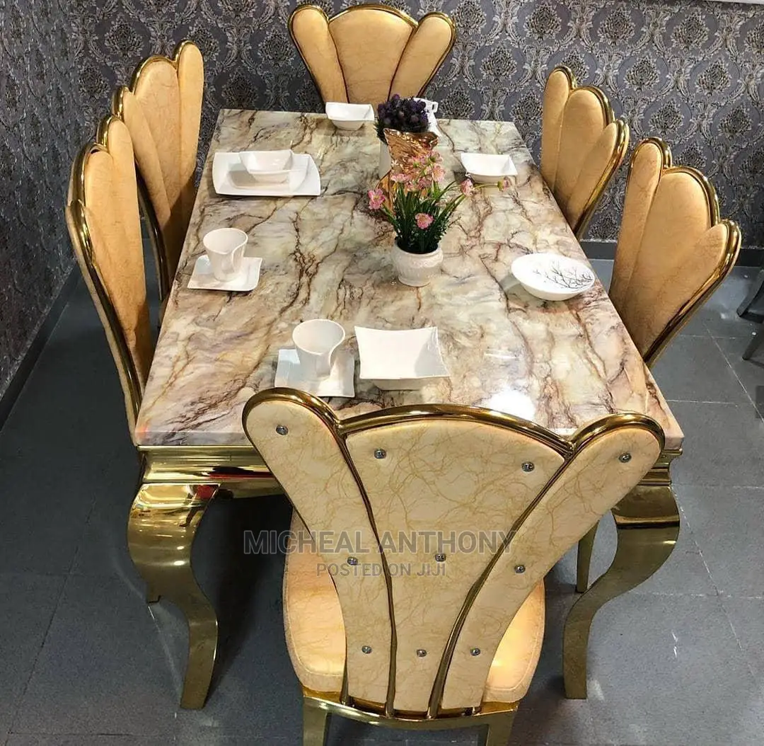 Luxury 6 Seater Marble Top Dining Table Set.