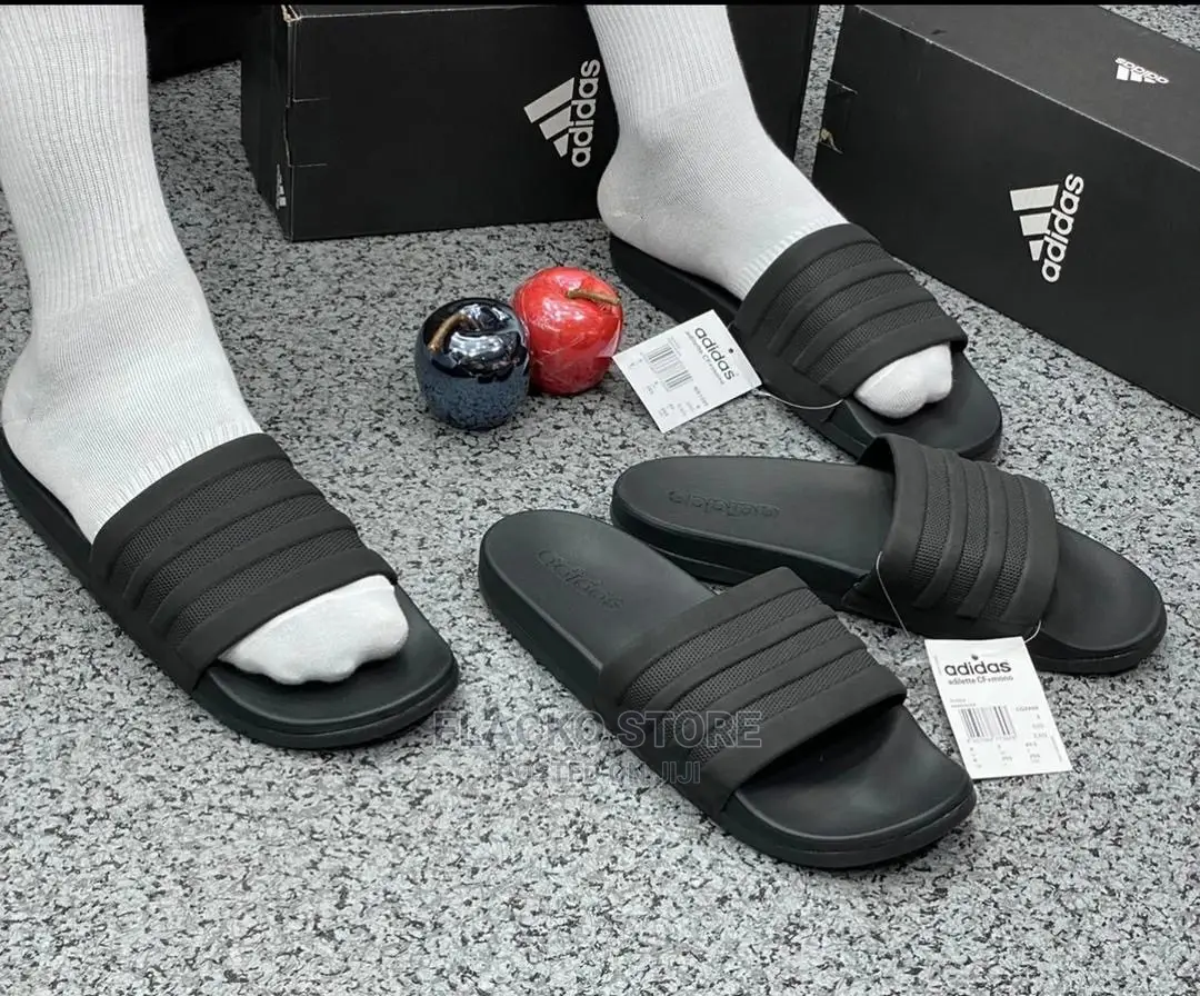 Original Adidas Cloudfoam Black Grey Slides