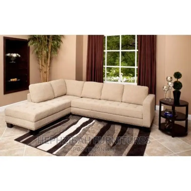 L Shaped Cream Fabric Sofa