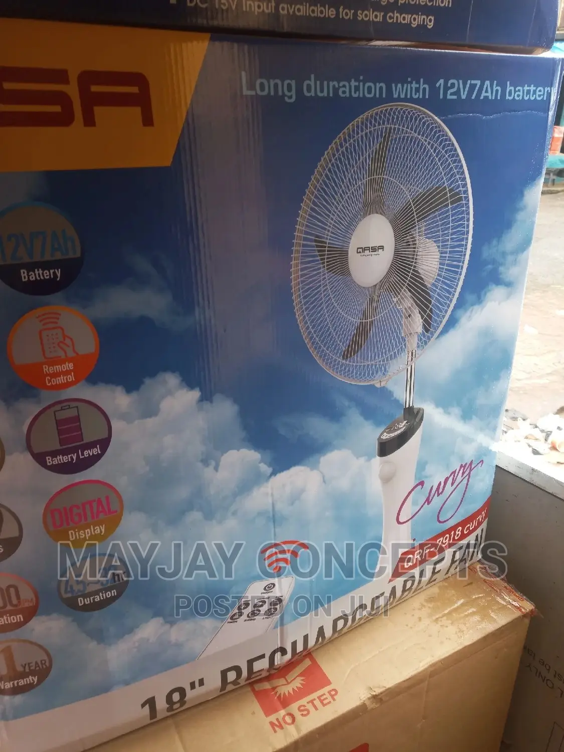 Qasa Curvy Rechargeable Standing Fan-Supports Solar Charge