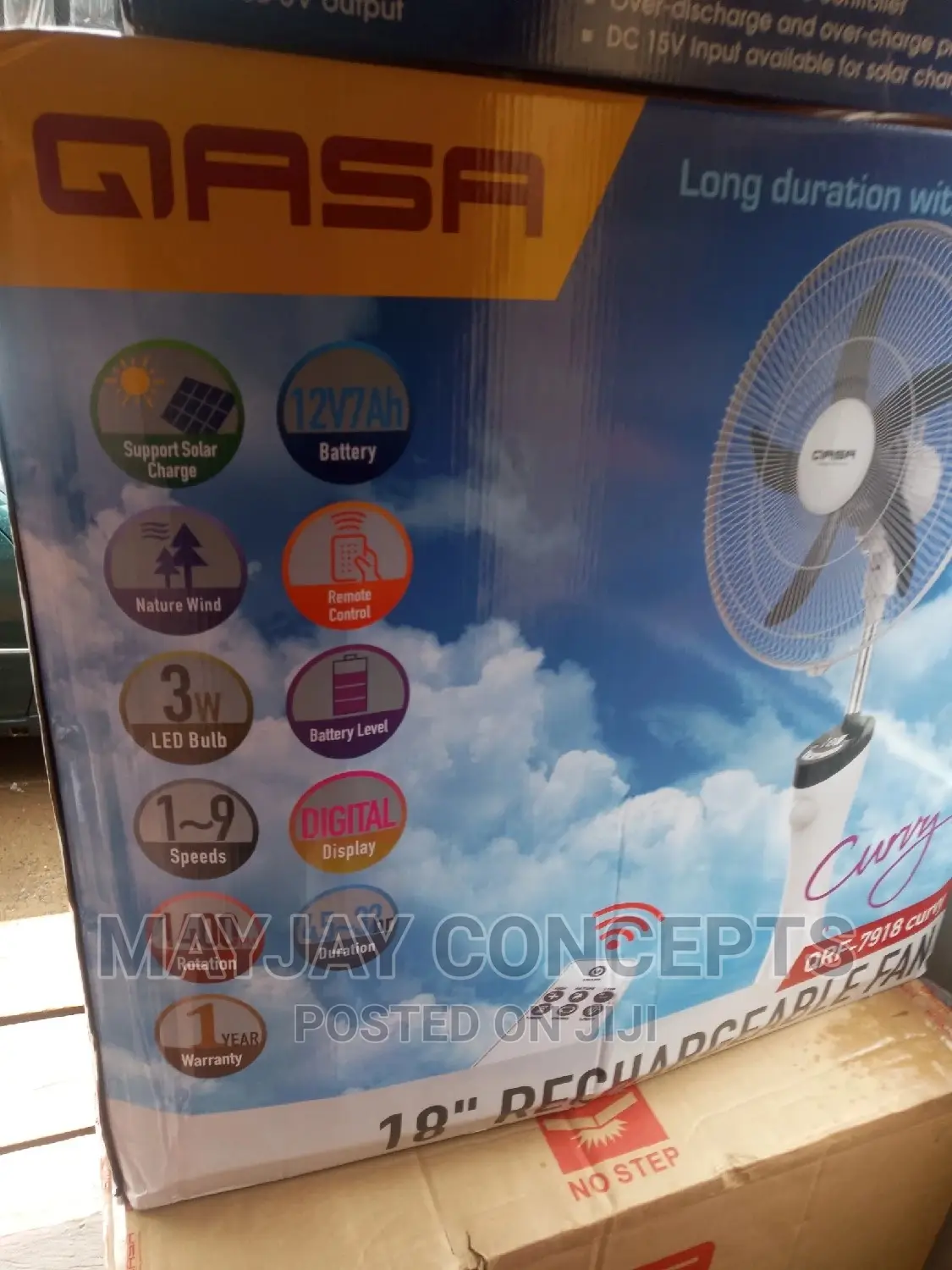 Qasa Curvy Rechargeable Standing Fan-Supports Solar Charge