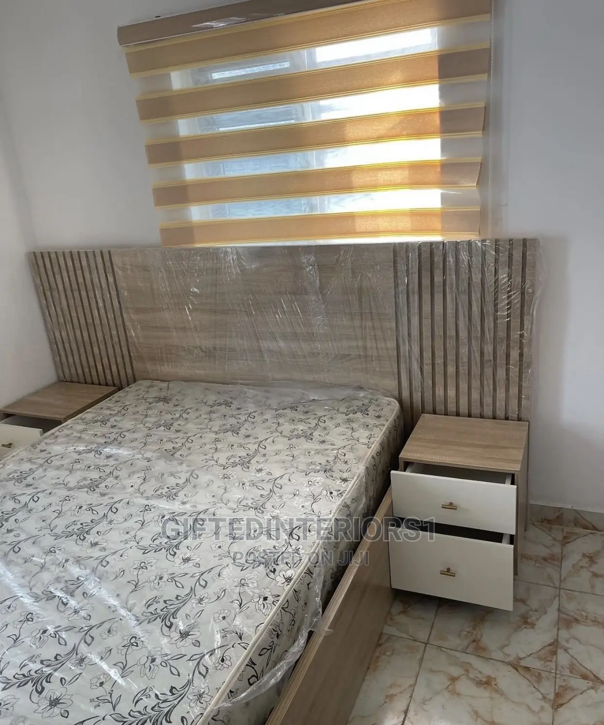 6 by 6 Wooden Bed Frame With Bedside Cupboard