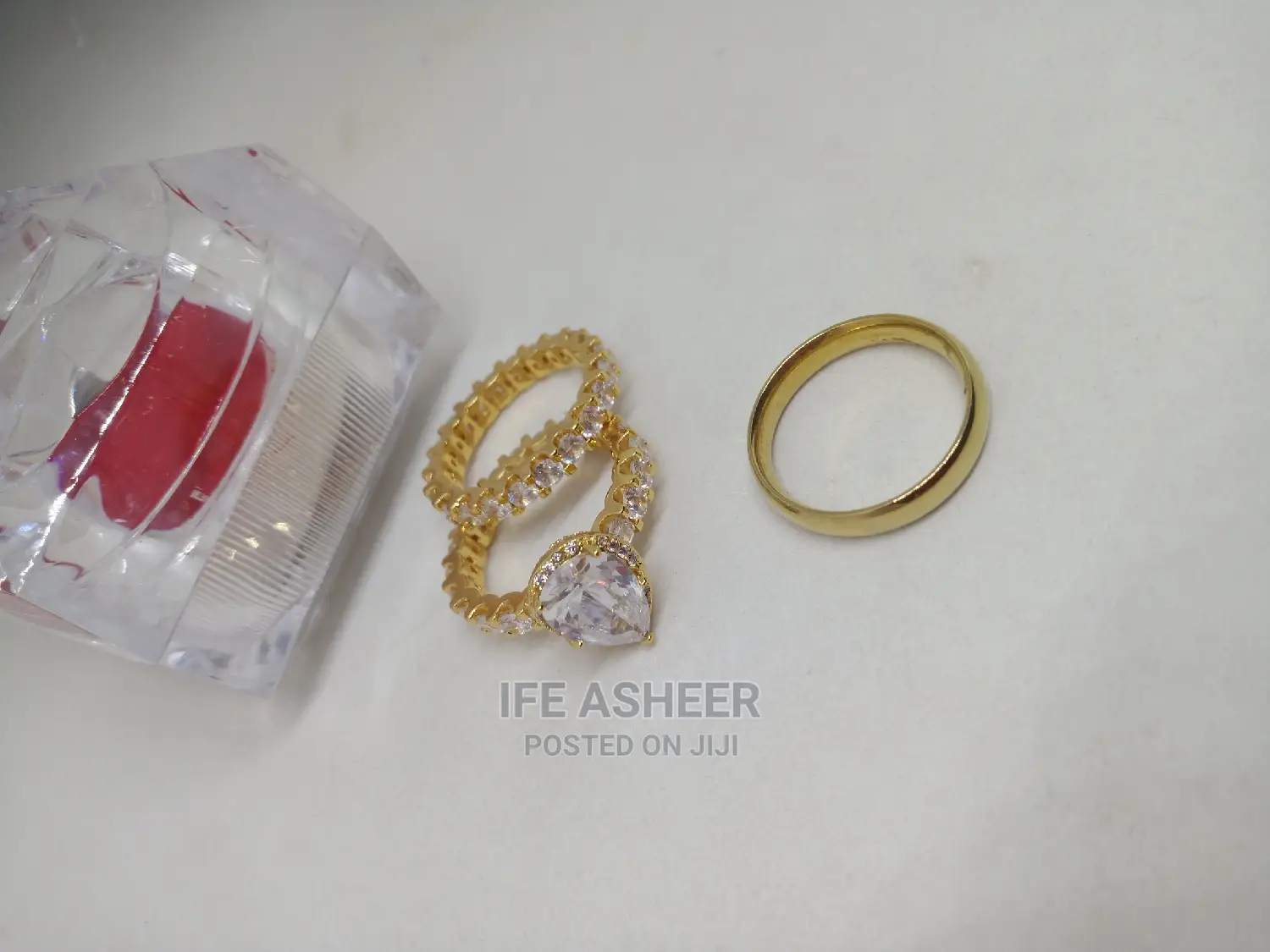 All Round Stone Couples Set of Wedding Ring 001 - Gold