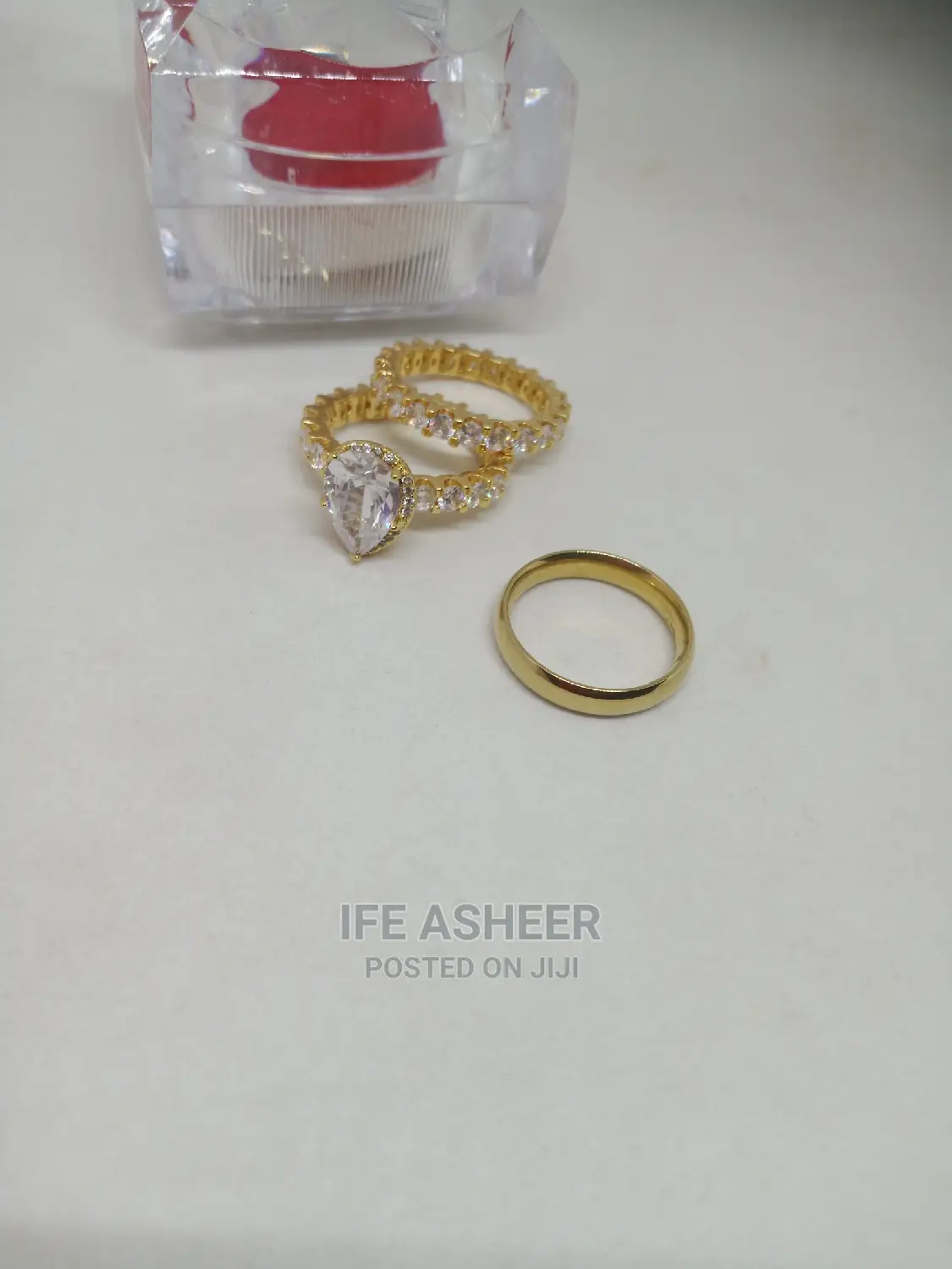 All Round Stone Couples Set of Wedding Ring 001 - Gold