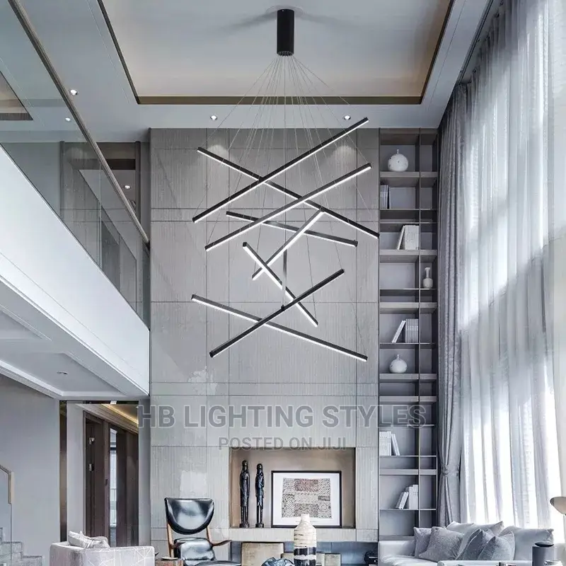 Nordic Black Led Chandelier Stair Line Chandeliers