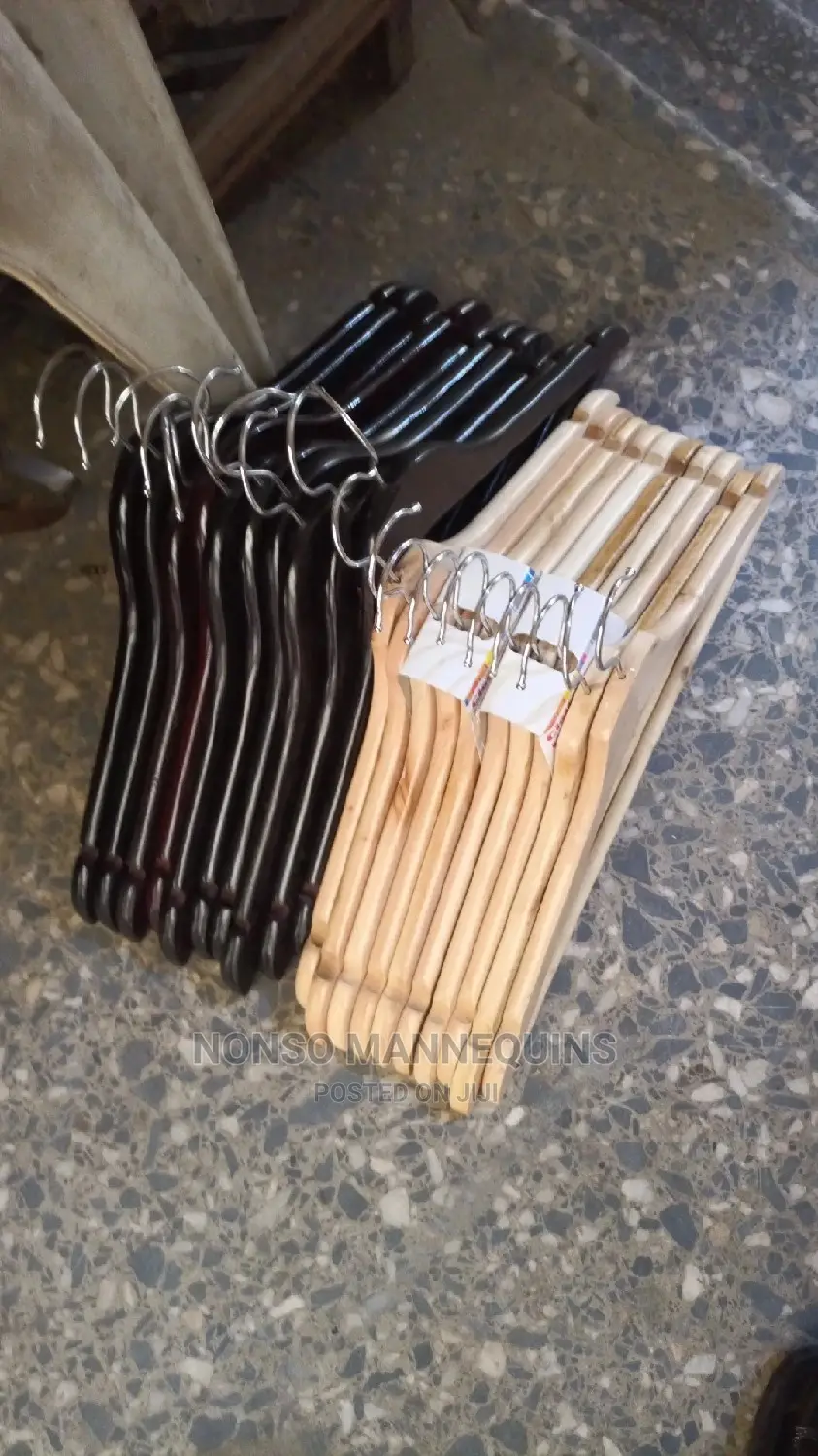 Black Color and Brown Wooden Clothes Hangers