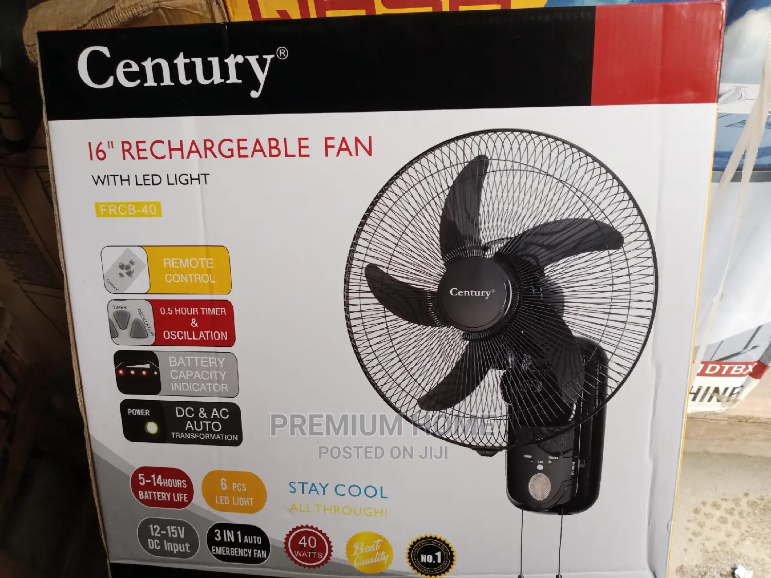 Century Rechargeable Wall Fan 16 Inches