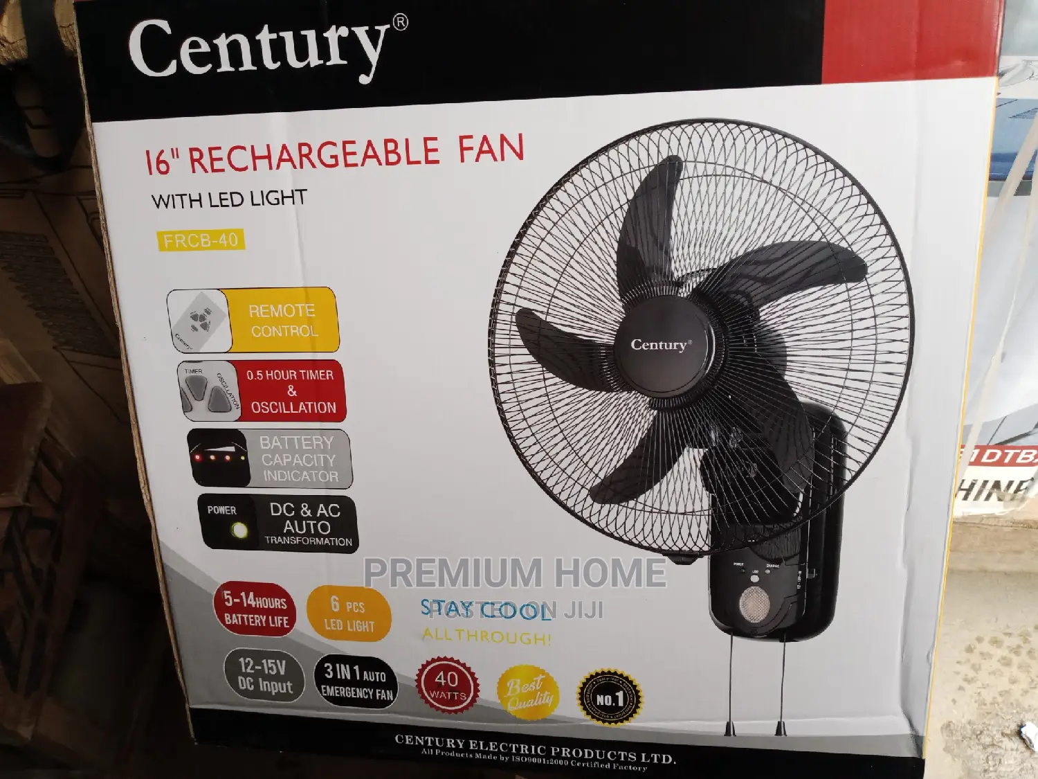 Century Rechargeable Wall Fan 16 Inches