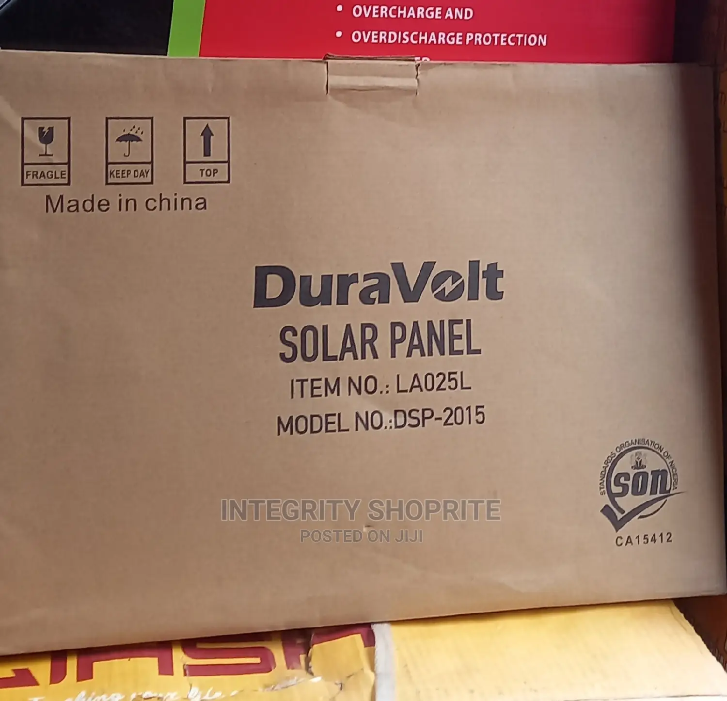 Duravolt 20watts 12v/15v Solar Panel for Rechargeable Fans
