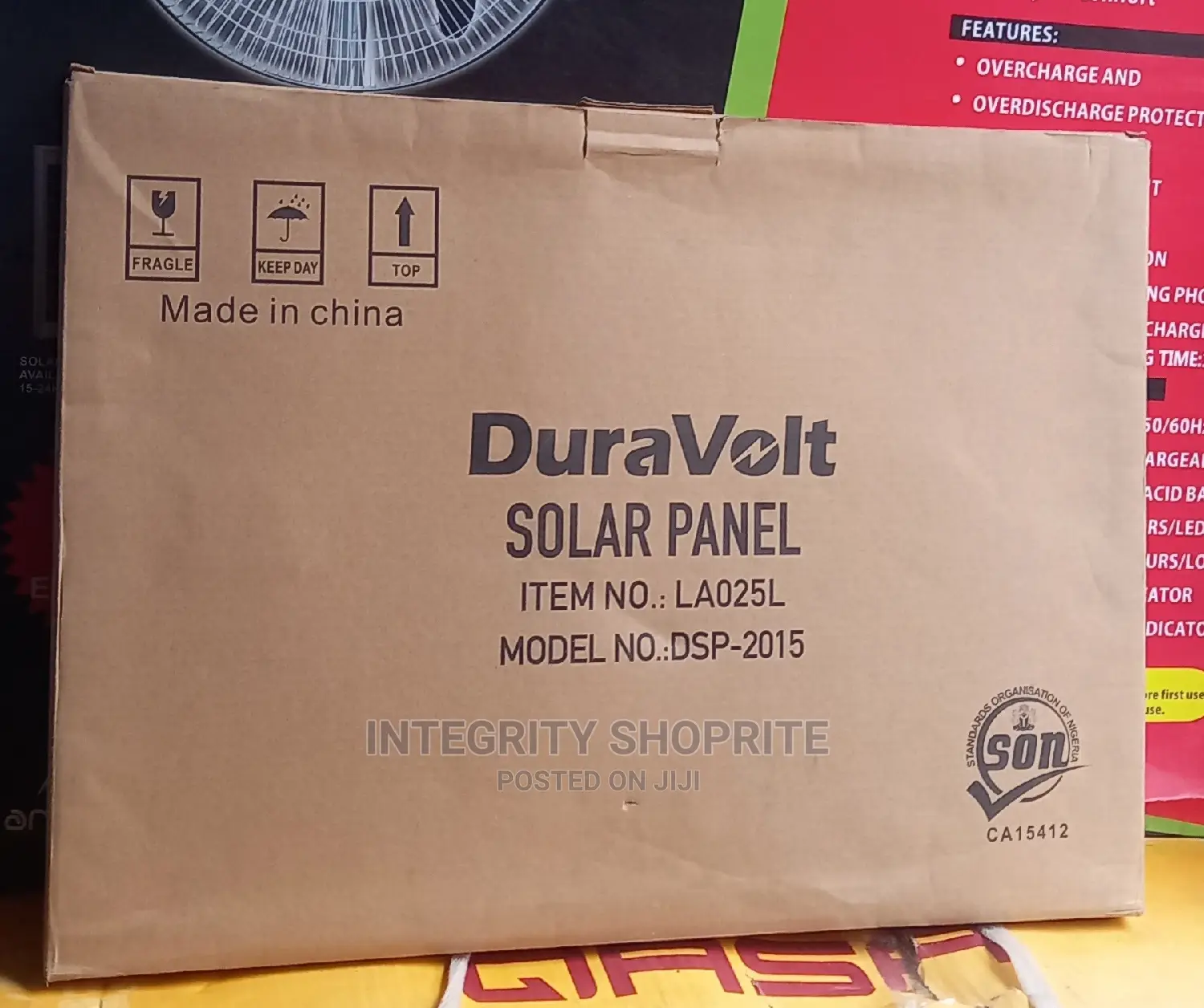 Duravolt 20watts 12v/15v Solar Panel for Rechargeable Fans