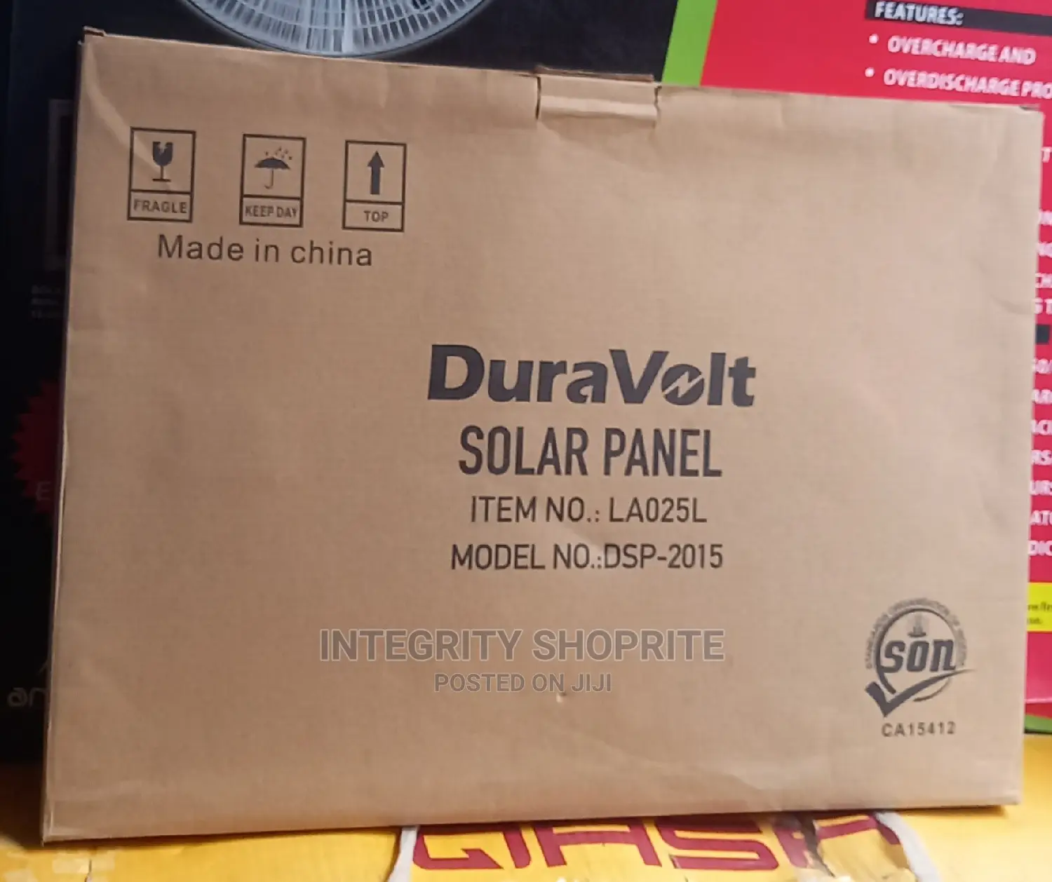 Duravolt 20watts 12v/15v Solar Panel for Rechargeable Fans