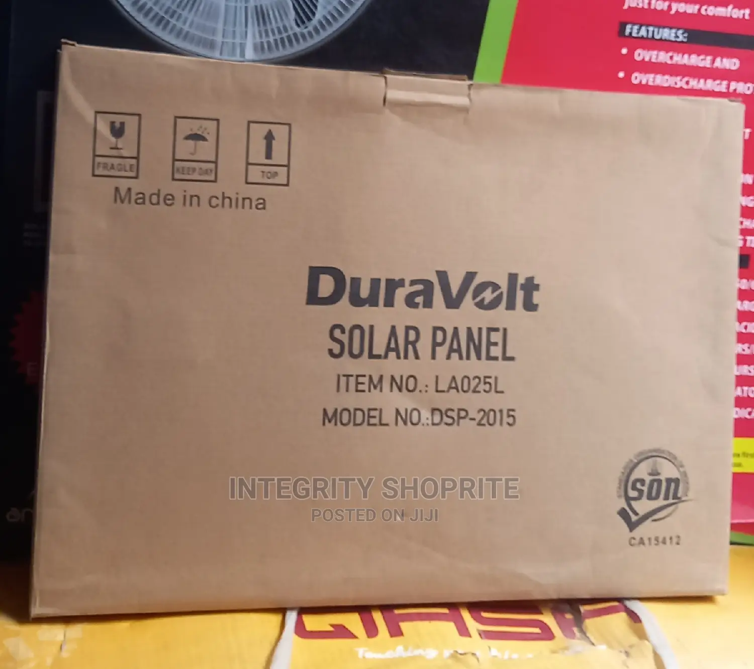 Duravolt 20watts 12v/15v Solar Panel for Rechargeable Fans