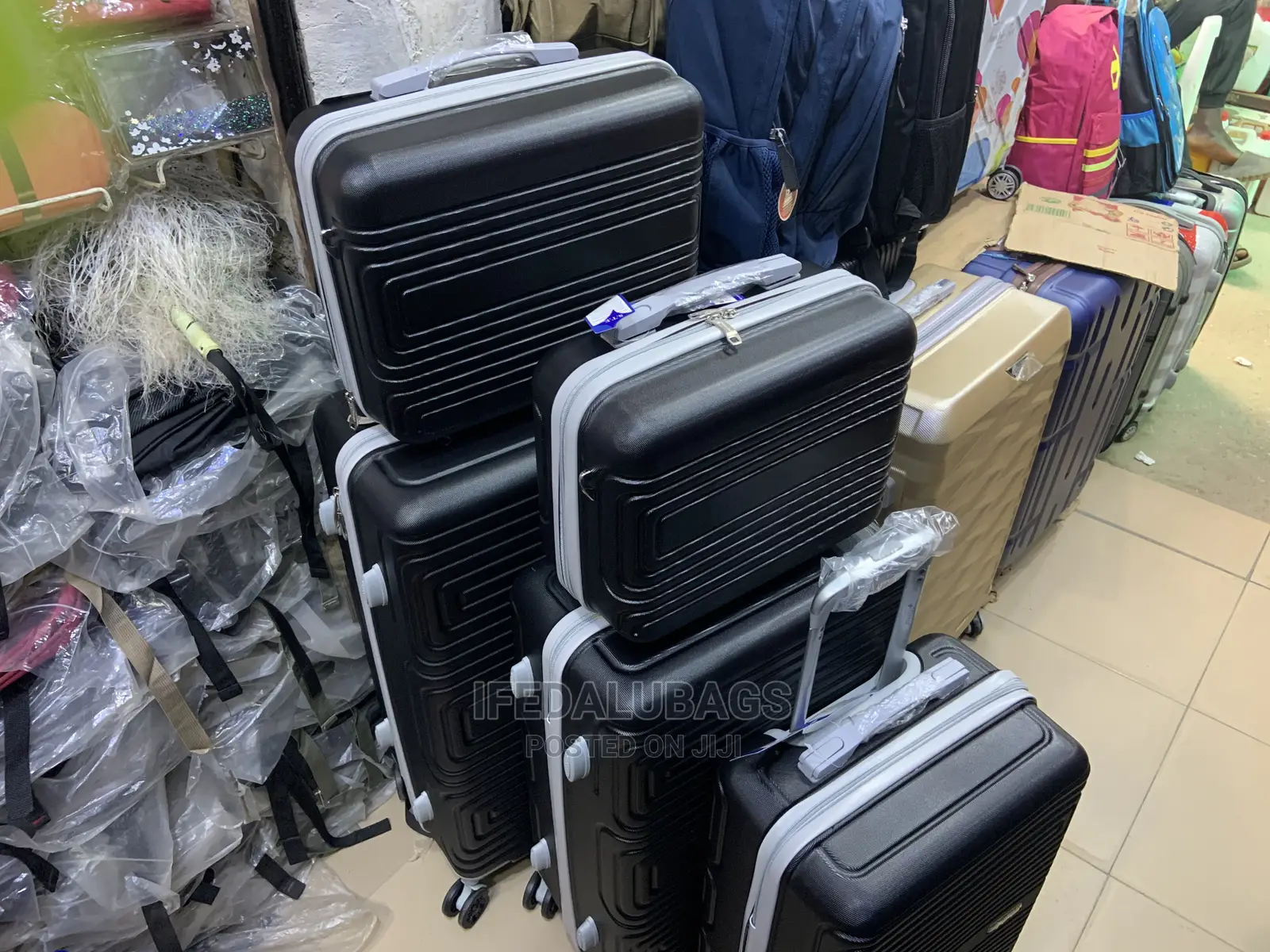 Set of Black Imported Plastic Traveling Luggage With Big Kit