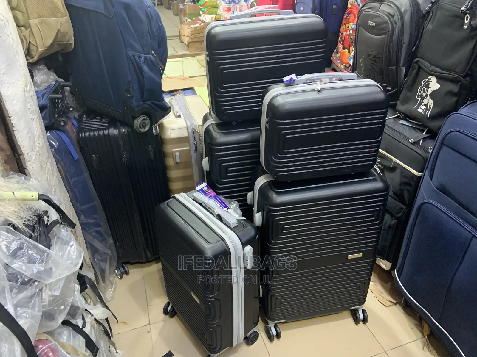 Set of Black Imported Plastic Traveling Luggage With Big Kit