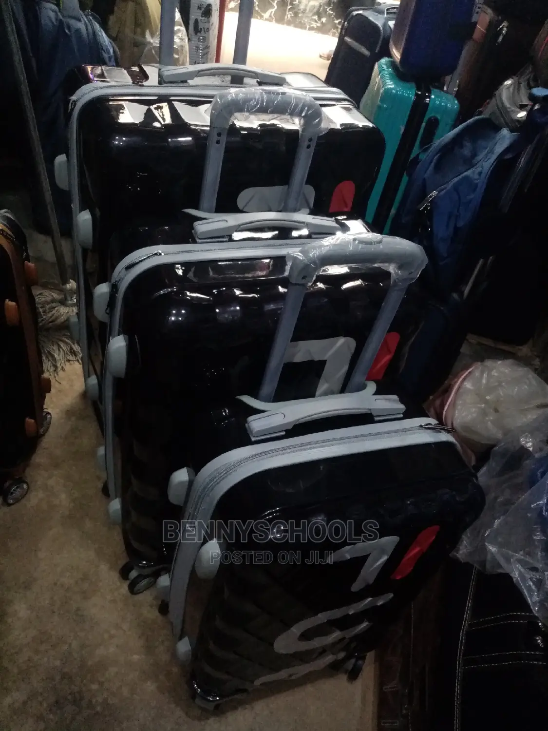 Set of 3 Fun Black Rubber Plastic Traveling Luggage Boxes