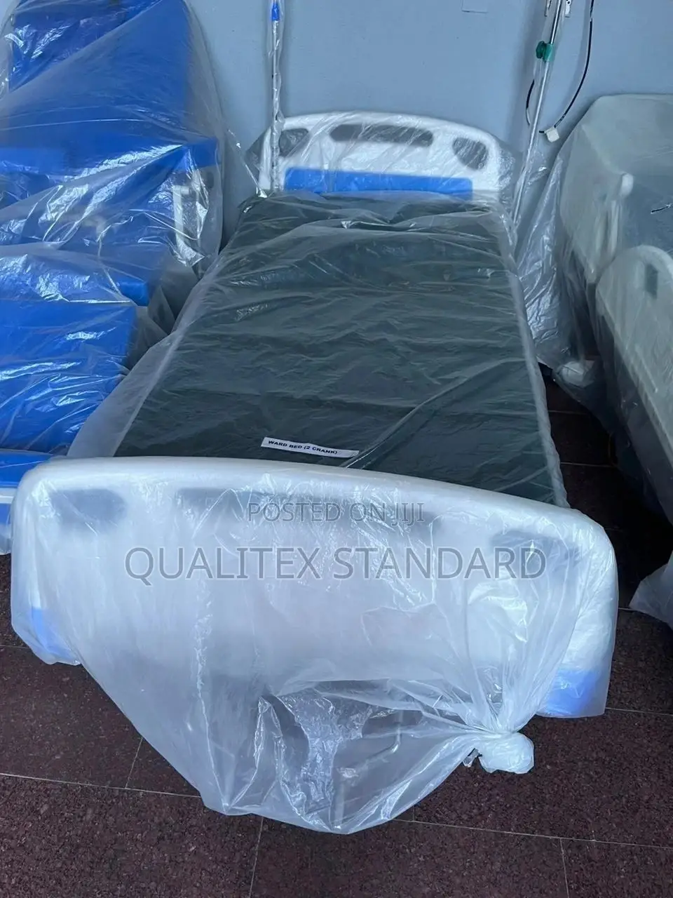 Hospital Bed With Mattress and Drip Stand
