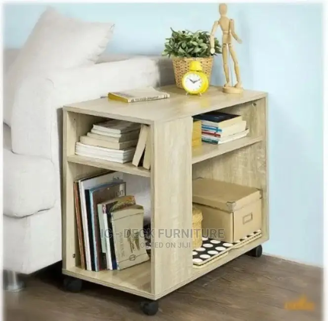 SSL18 Trendy Night Stand Table W/ Storage Shelves + Roller