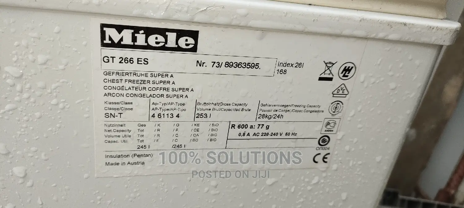 253 Liters at 95W Miele Freezer for Sale
