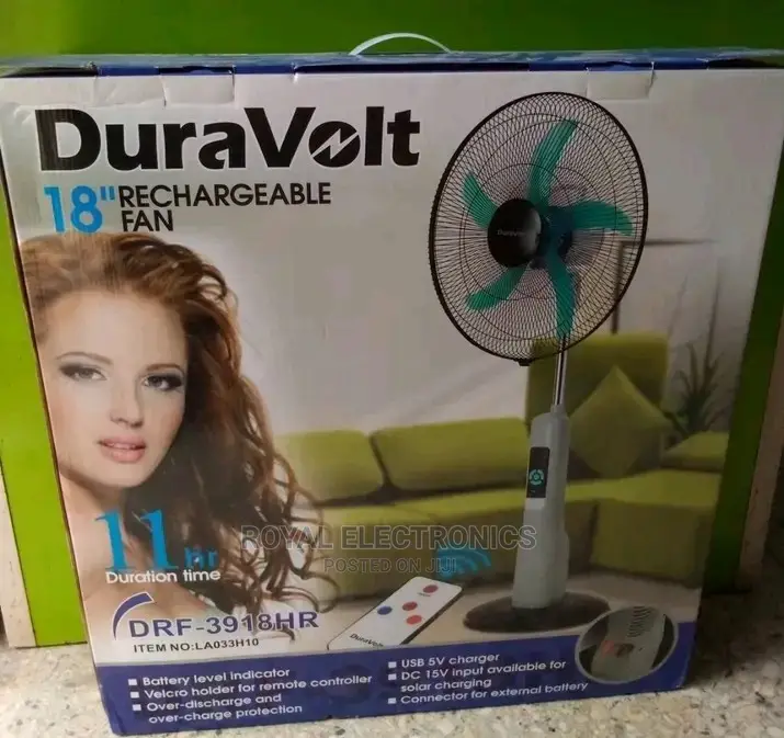 Newly Branded Duravolt 18"Rechargeable Fan With Remotecontro