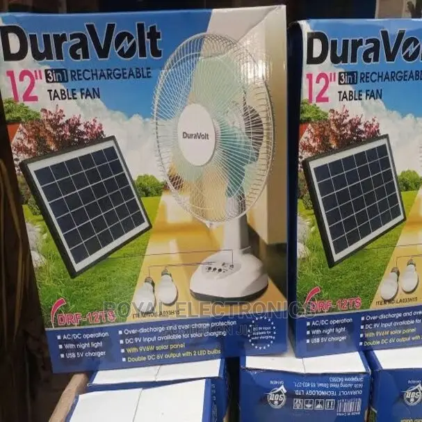 Duravolt 12” Rechargeable Table Fan- Pure Coil