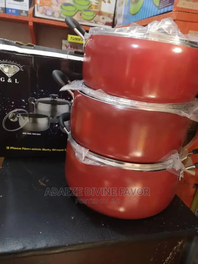 3 Pieces Red Color Nonstick Cooking Pots