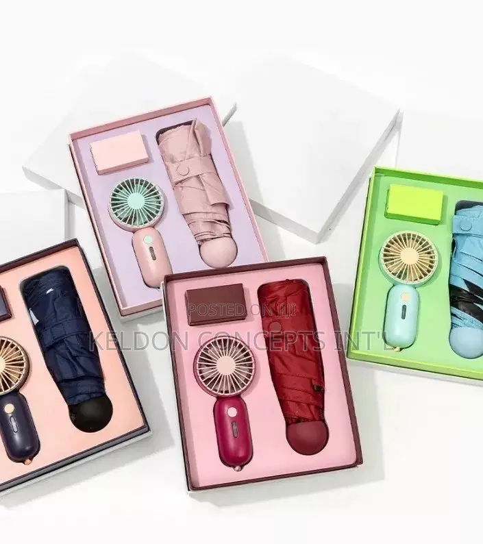 3 in 1 Mini Fan With Umbrella VIP Gift Set MOQ 50pcs