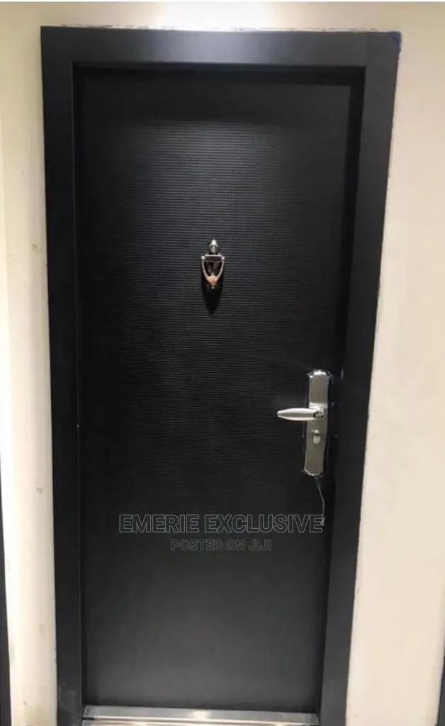 3ft ' Black Security Steel Door With Knoker and Pip Hole