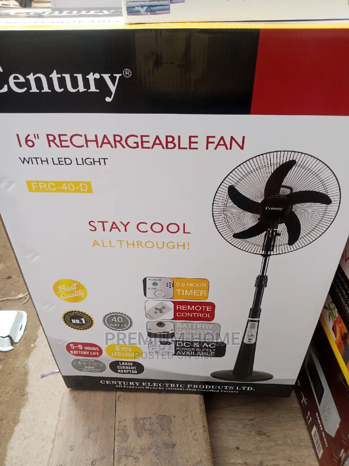 Century 16inches Rechargeable Standing Fan