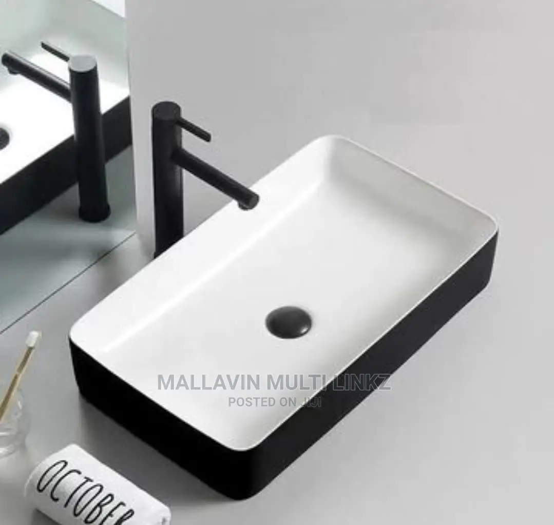 Long Black and White Countertop Basin