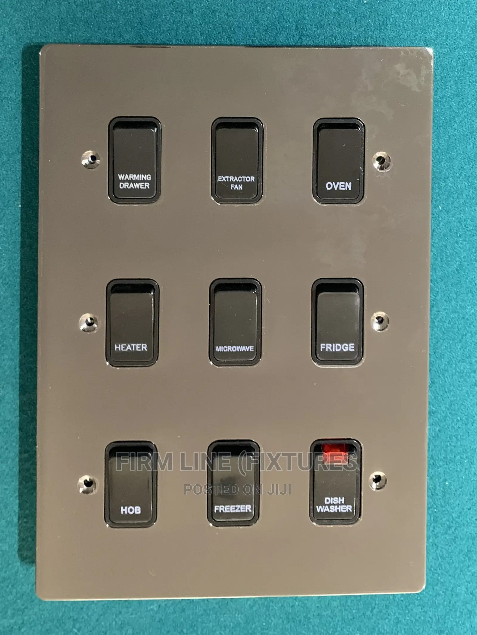 9 Gang Kitchen Grid Switch Black Nickel Plate/Black Switches