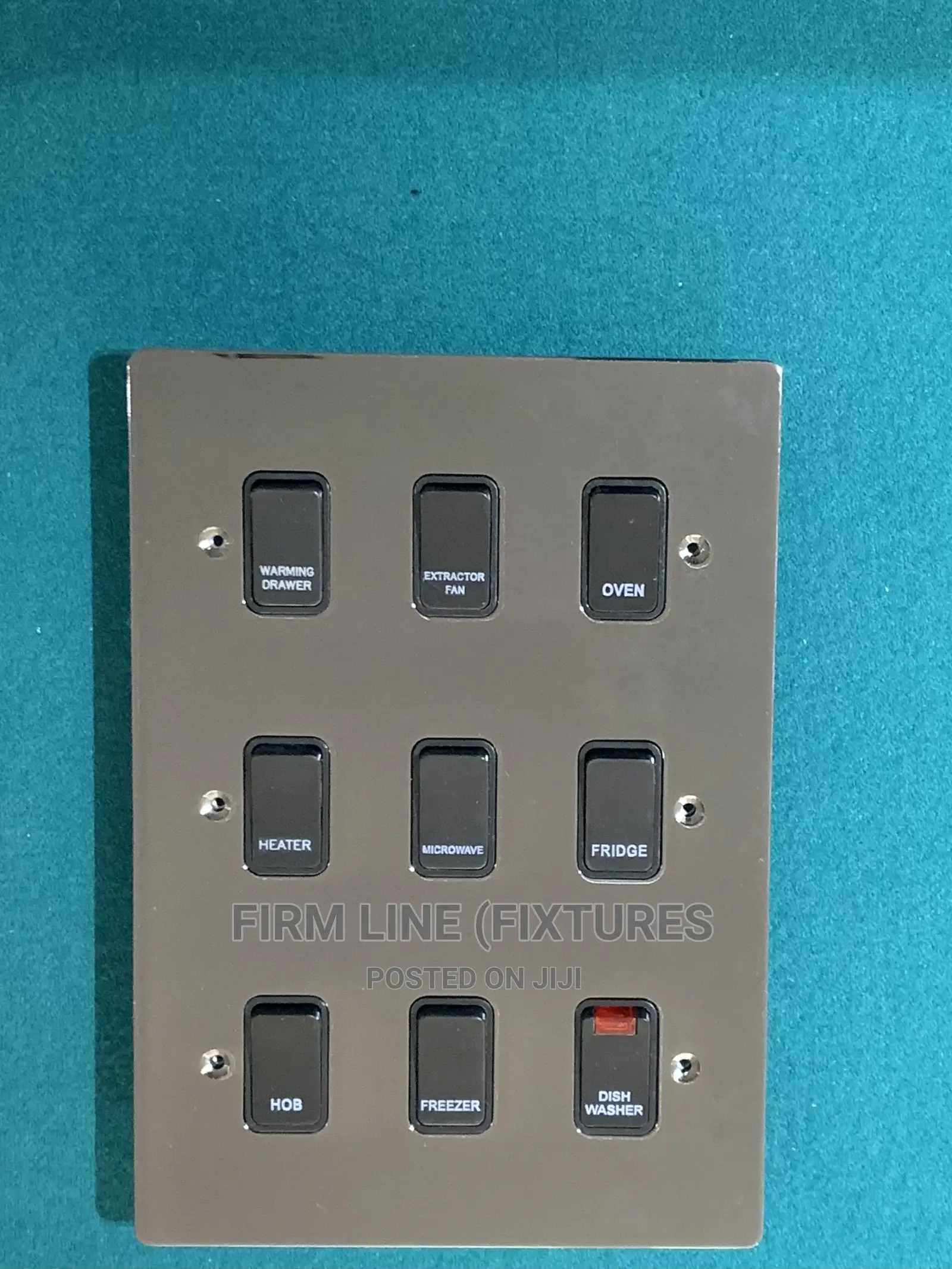 9 Gang Kitchen Grid Switch Black Nickel Plate/Black Switches