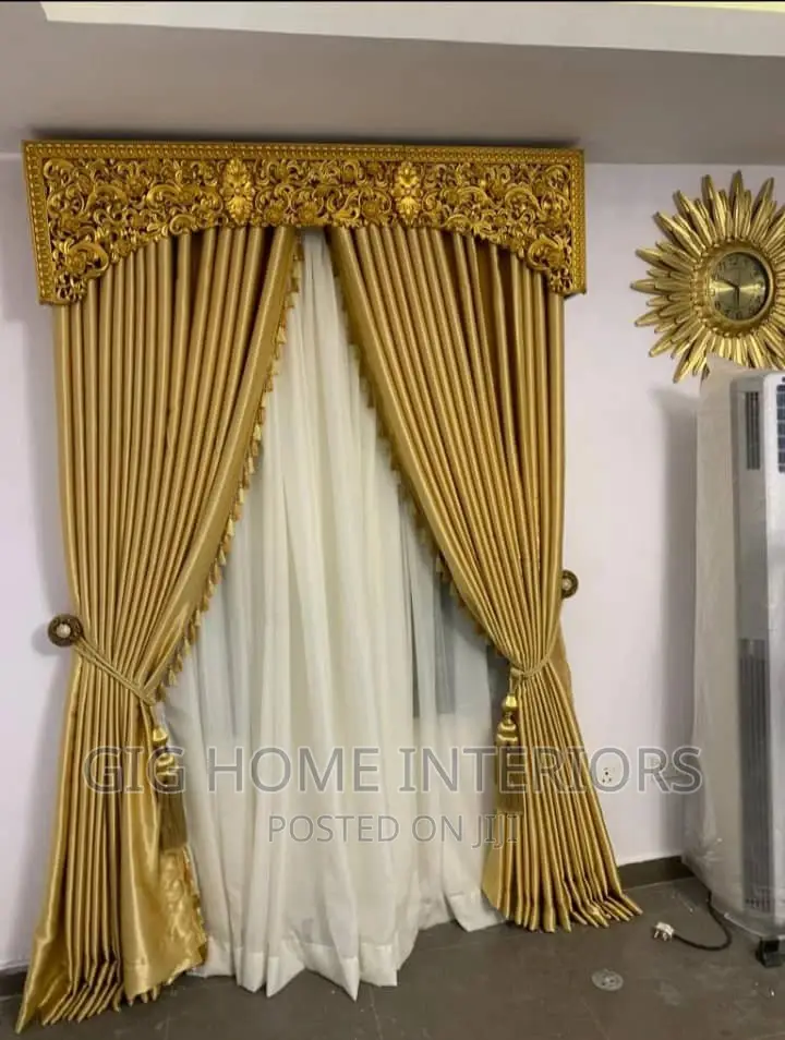 Turkish Curtains With Golden Pelmet Design